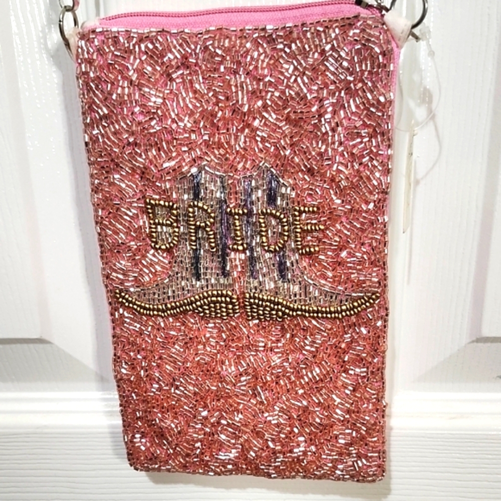 Viola Pink Beaded Bride Crossbody Purse